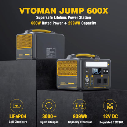 VTOMAN 600W Portable Power Station, LFP Battery Powered Generator with 2X 600W AC Outlets (Surge 1200W), 4X USB Ports, 3X DC Output for Outdoor Camping, Vehicle Emergency, Electric Backup
