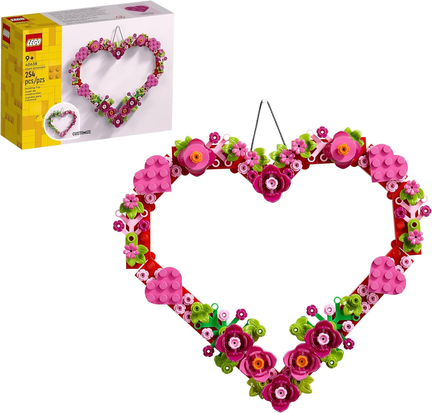 LEGO Heart Ornament Building Toy Kit, Heart Shaped Arrangement of Artificial Flowers, Great Gift for Loved Ones, Unique Arts & Crafts Activity for Kids, Girls and Boys Ages 9 and Up, 40638