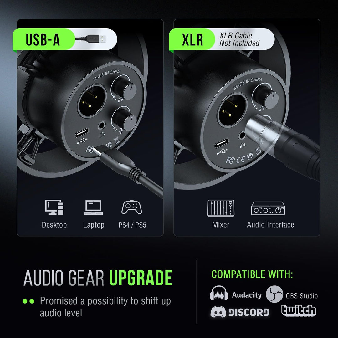 FIFINE K688 Podcast Microphone Kit, USB/XLR Dynamic Microphone with Boom Arm for PC/XLR Mixer, Gaming Mic with Mute Button, Headphone Jack for Vocal, Voice-Over, Streaming, Music Recording -K688CT