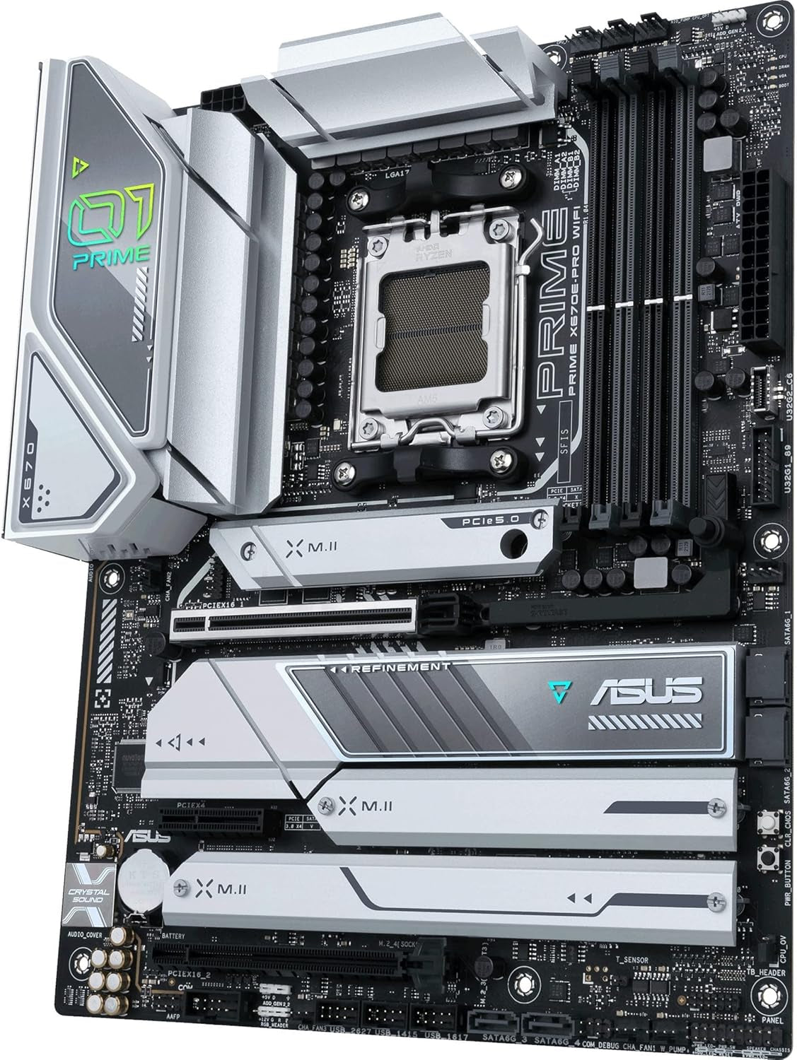 ASUS Prime X670E-PRO Wifi AMD X670 AM5 Ryzen™ Desktop 9000 8000 & 7000 ATX Motherboard with Pcie® 5.0, Four M.2 Slots, DDR5 Slots, USB 3.2 Gen 2X2 Type-C®, USB4® Support, Wifi 6E, and 2.5G Ethernet