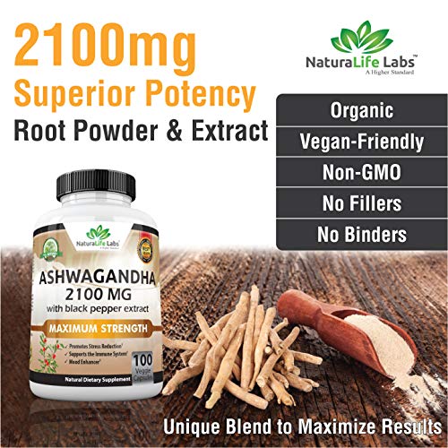 NaturaLife Labs Ashwagandha Organica 2 100 mg | 100 Capsulas