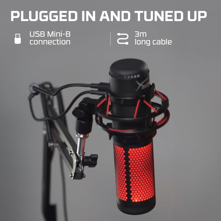 Hyperx Quadcast - USB Condenser Gaming Microphone, for PC, PS4, PS5 and Mac, Anti-Vibration Shock Mount, Four Polar Patterns, Pop Filter, Gain Control, Podcasts, Twitch, Youtube, Discord, Red LED