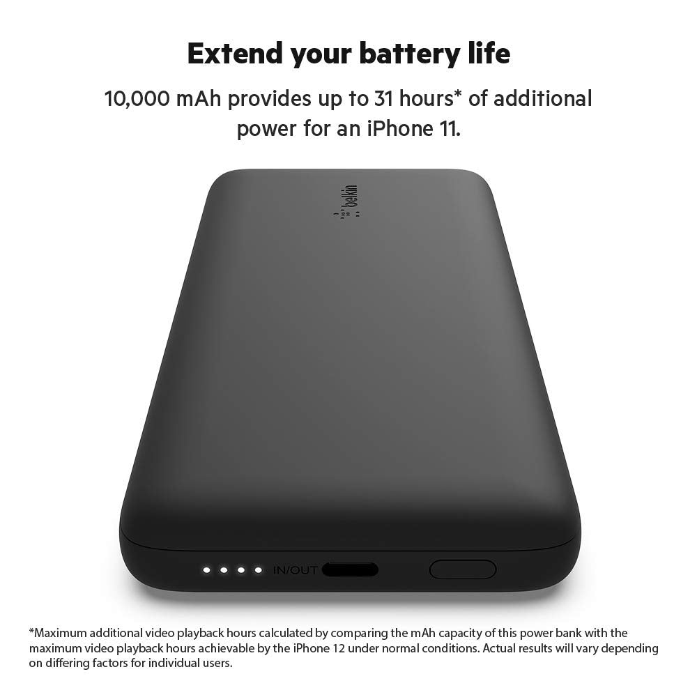 Belkin Power Bank 10000 mAh 23W con cables integrados USB-C y Lightning
