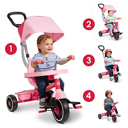 Triciclo Radio Flyer 4 en 1 con manija y techo para niños