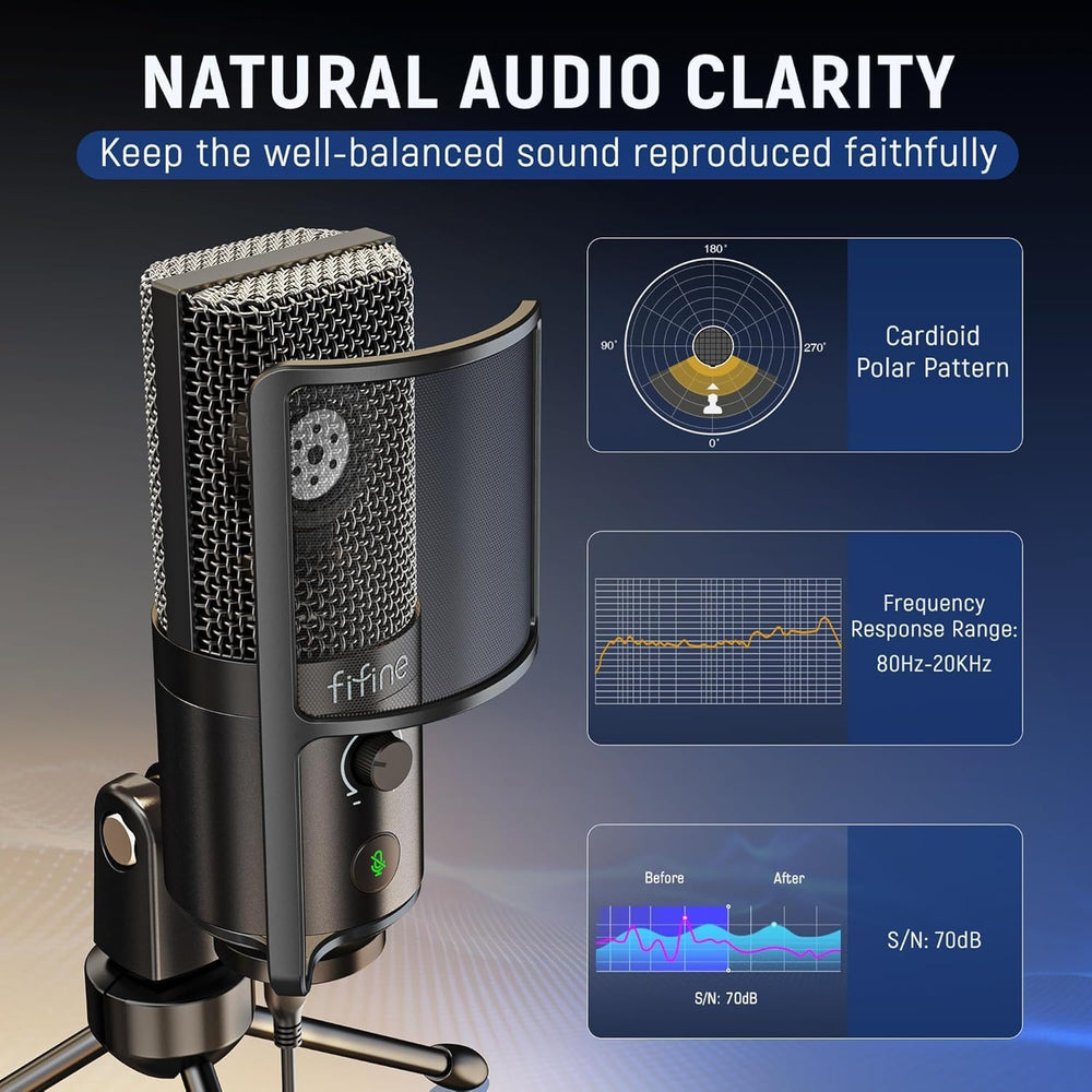 FIFINE Podcast Recording Microphone, PC USB Condenser Microphone for Streaming Vocal Music, Computer Desktop Mic with Mute Button for Windows/Mac OS-K669PRO1