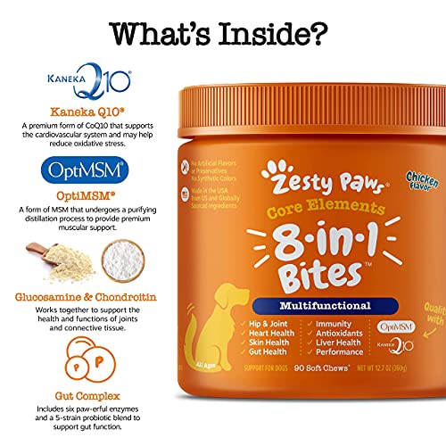 Multivitaminico Zesty Paws 8 en 1 perros sabor pollo 90 uds