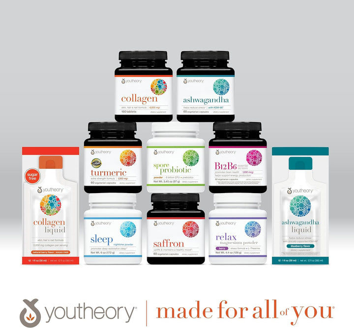 Youtheory Ashwagandha + GABA - 1,000 Mg Ashwagandha & 100 Mg GABA - Cortisol, Stress & Memory Support Supplement - 60 Vegetarian Capsules