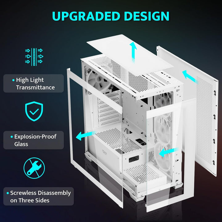 Darkflash ATX Mid-Tower PC Case, Pre-Install 4 PWM ARGB Fans Computer Case, Full View Dual Tempered Glass Gaming PC Case, Type C Port, Supports up to 360Mm Water Cooling Radiator,White(Ds900)