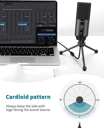 FIFINE USB Desktop PC Microphone with Pop Filter for Computer and Mac, Studio Condenser Mic with Gain Knob Mute Button Headphone Jack for Gaming Streaming Recording Youtube, Extra USB-C Plug-K683A