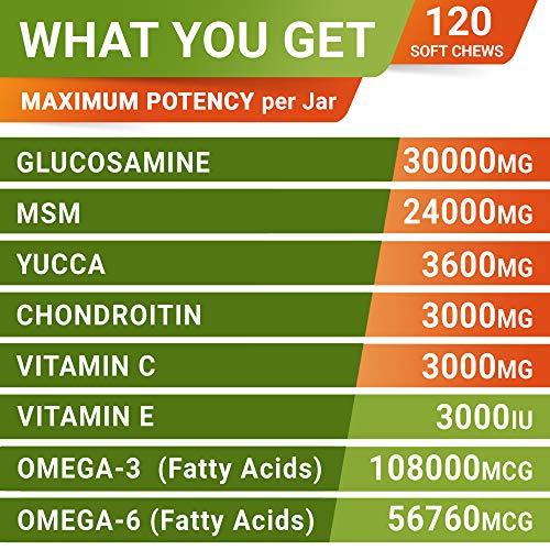 StrellaLab Glucosamine 120 Treats Suplemento articular con Omega 3 y MSM