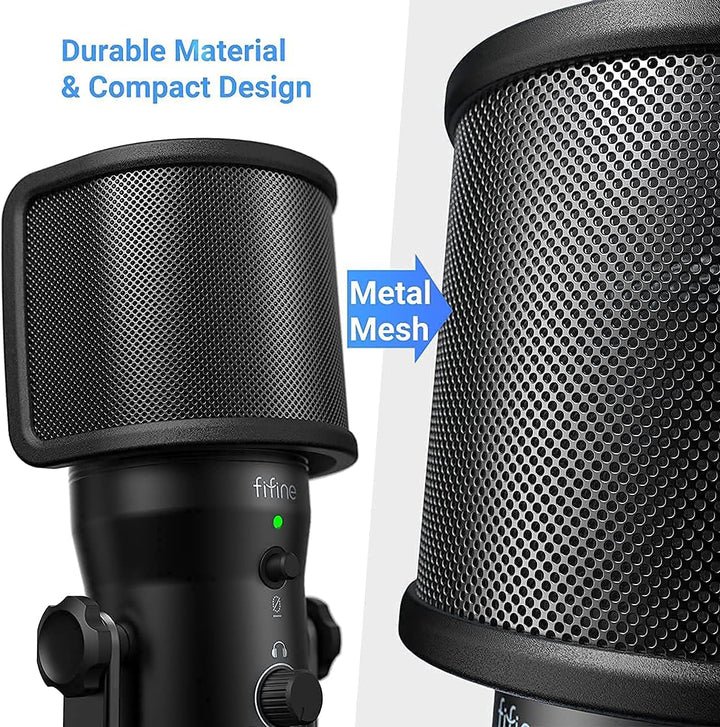 FIFINE USB Studio Recording Microphone Computer Podcast Mic with Pop Screen for PC, PS4 (K690+U1)