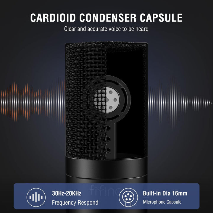 FIFINE XLR Microphone, Condenser Podcast Mic for Recording, Vocal, Voice-Over Streaming, Podcast, Singing, Cardioid Studio Microphone, Metal Material, Black-K669C