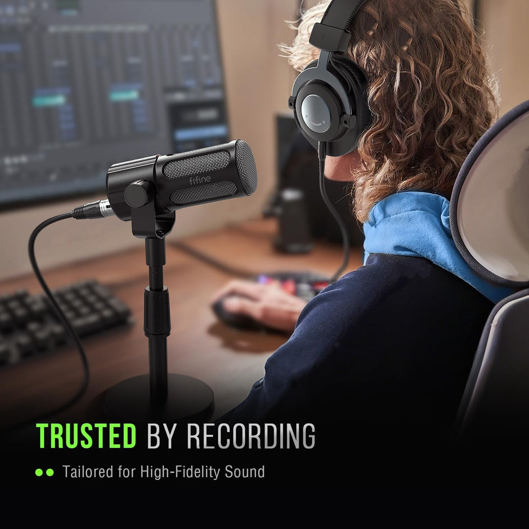 FIFINE XLR Dynamic Microphone, Studio Vocal Mic for Recording, All Metal XLR Podcast Microphone with Mid-Boost, Low-Cut Filter for Voice-Over, Compatible with Mixer/Audio Interface-Amplitank TANK1