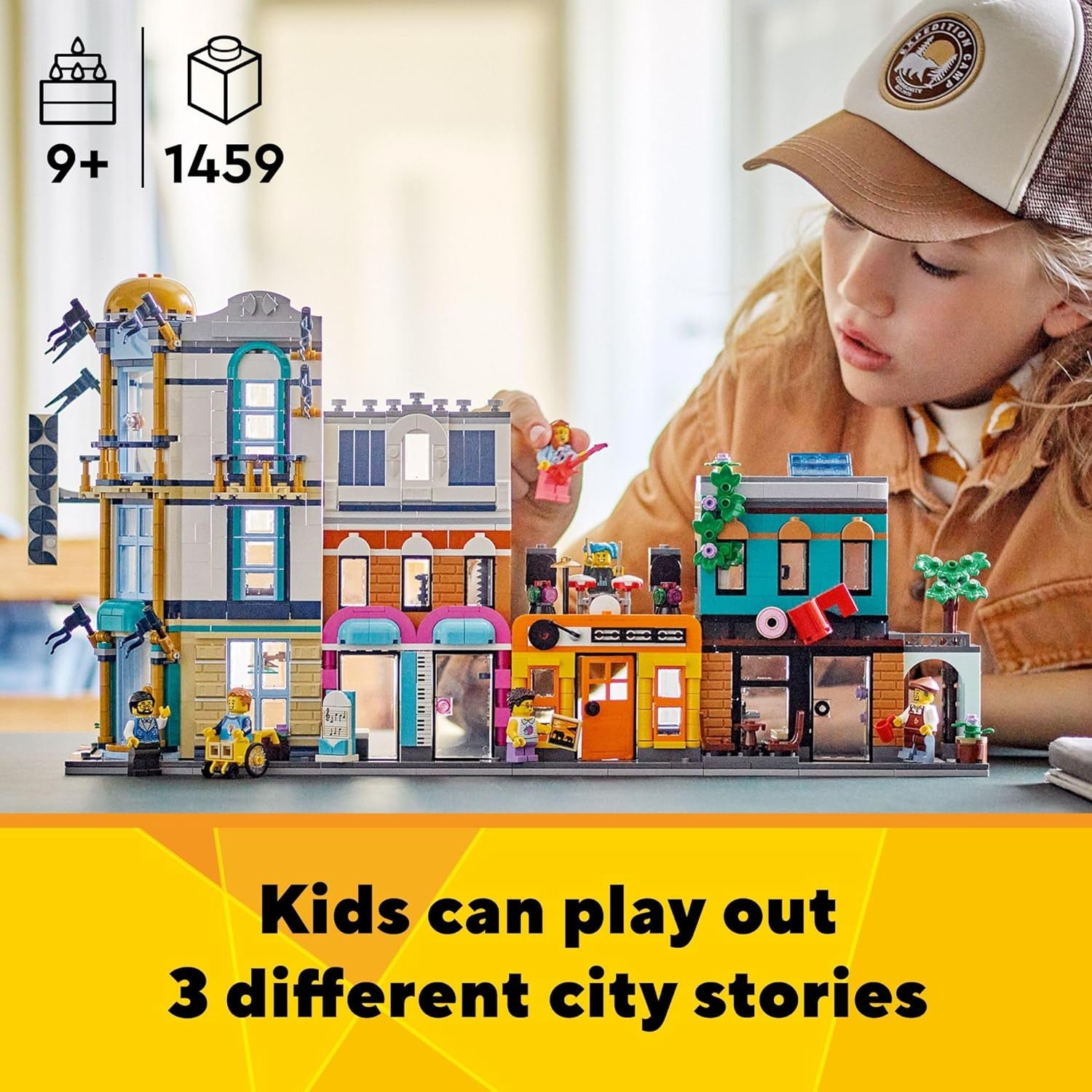 LEGO Creator Main Street 31141 Building Toy Set, 3 in 1 Features a Toy City Art Deco Building, Market Street Hotel, Café Music Store and 6 Minifigures, Endless Play Possibilities for Boys and Girls