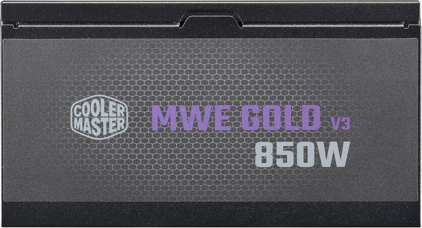 Cooler Master MWE Gold 850 V3 ATX 3.1 Full Modular PSU, 850W, 80+ Gold Efficiency, 90° 12VHPWR|600W Pcie 5.1, Japanese Capacitors, Zero-Rpm Mode, Hexagonal Fan Cover, 10-Year