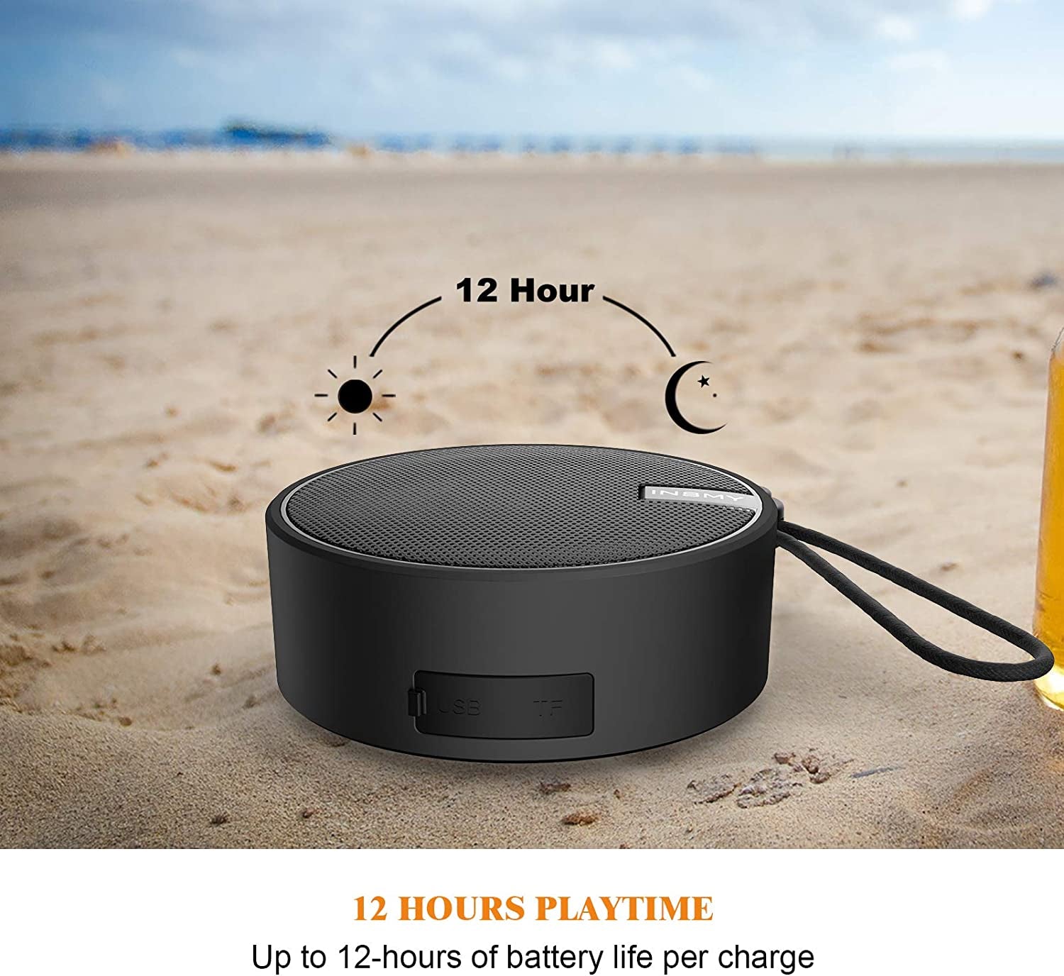 INSMY C12 IPX7 Waterproof Shower Bluetooth Speaker, Portable Small Speaker, Speakers Bluetooth Wireless Loud Clear Sound Support TF Card Suction Cup for Kayak Canoe Beach Gift (Black)