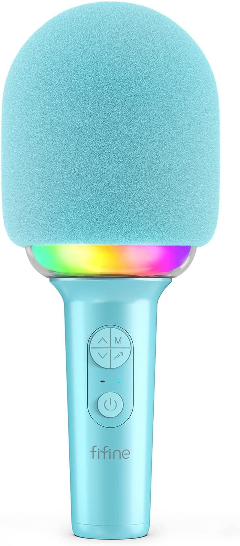 FIFINE Wireless Bluetooth Karaoke Microphone with Built-In Speaker, Portable Singing Microphone for Kids Adults Party Gifts with RGB LED Lights, Magic Voice, for Phone-Amplising E2 Blue