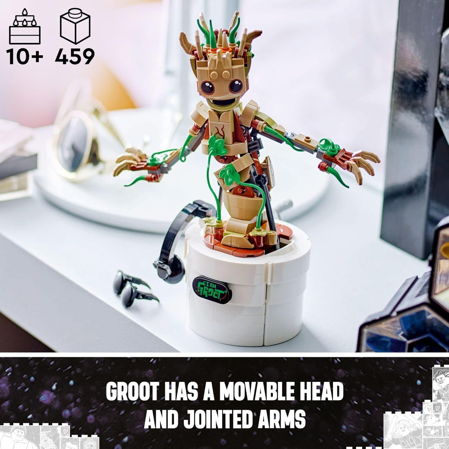 LEGO Marvel Dancing Groot, Guardians of the Galaxy Toy, Buildable Birthday Gift, Marvel Toy, Super Hero Hand-Operated Interactive Playset, Marvel Gift for Kids, Animated Groot Figure, 76297