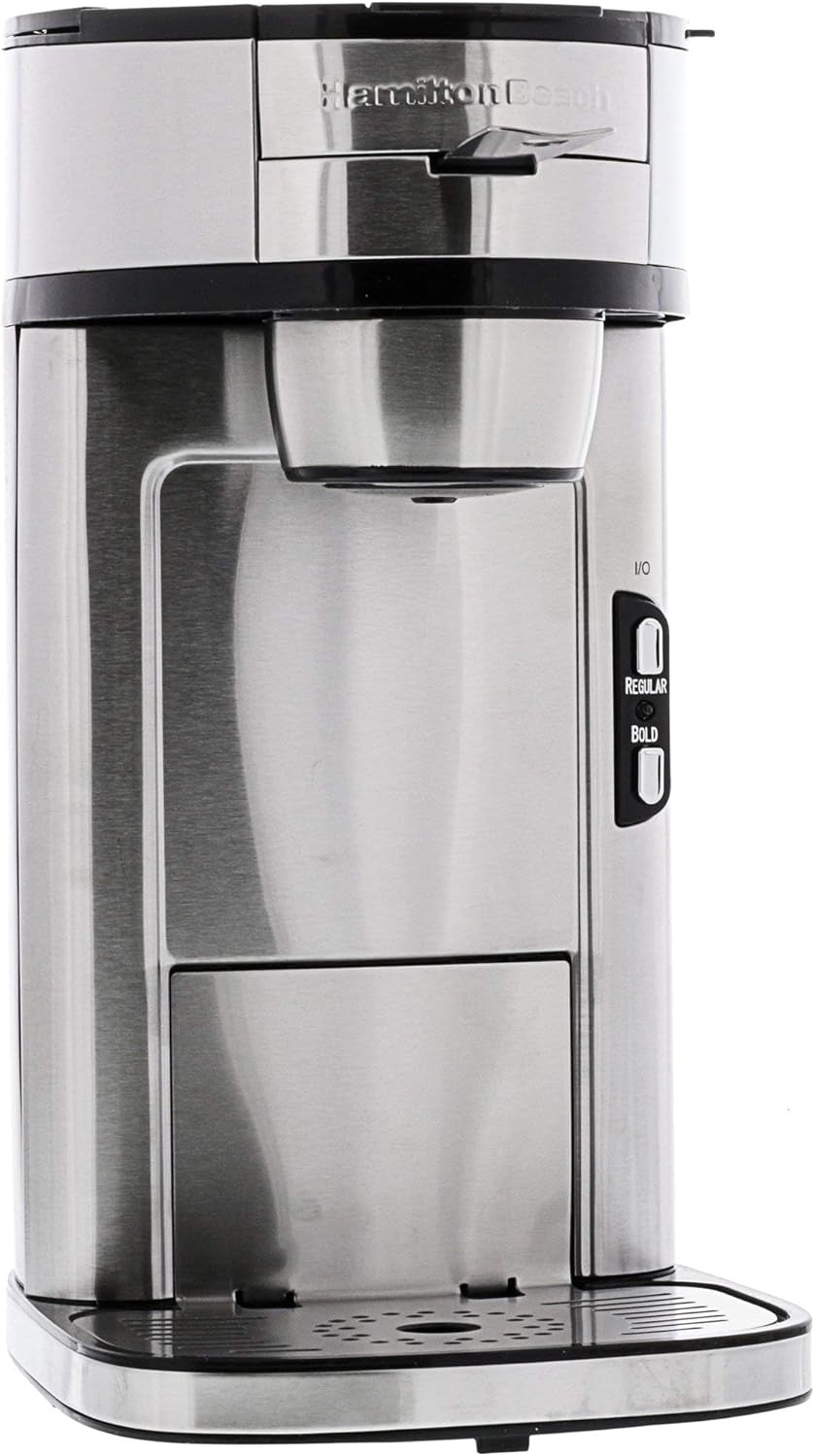 Hamilton Beach the Scoop Single Serve Coffee Maker & Fast Grounds Brewer, Brews in Minutes, 8-14Oz. Cups, Stainless Steel