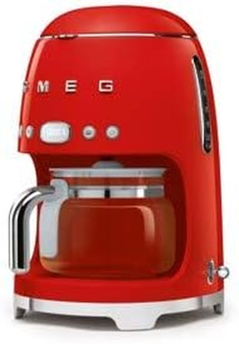 Smeg 50'S Retro Style Aesthetic Drip Coffee Machine with 10 Cup Glass Carafe, Auto Start Feature, Keep Warm Plate, and Two Coffee Strength Settings (Red)