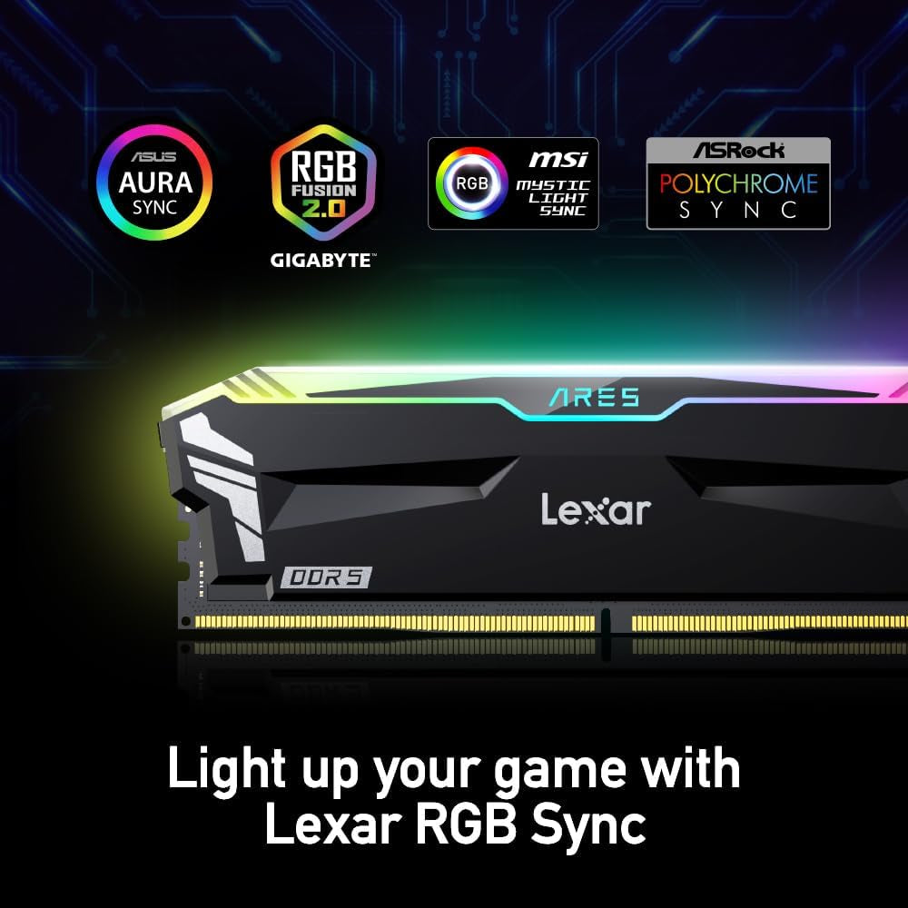 Lexar 32GB (2X16Gb) ARES RGB DDR5 RAM 6800Mt/S CL34 1.4V Desktop Memory - Intel XMP 3.0 & AMD Expo Compatible, Black (LD5U16G68C34LA-RGD)