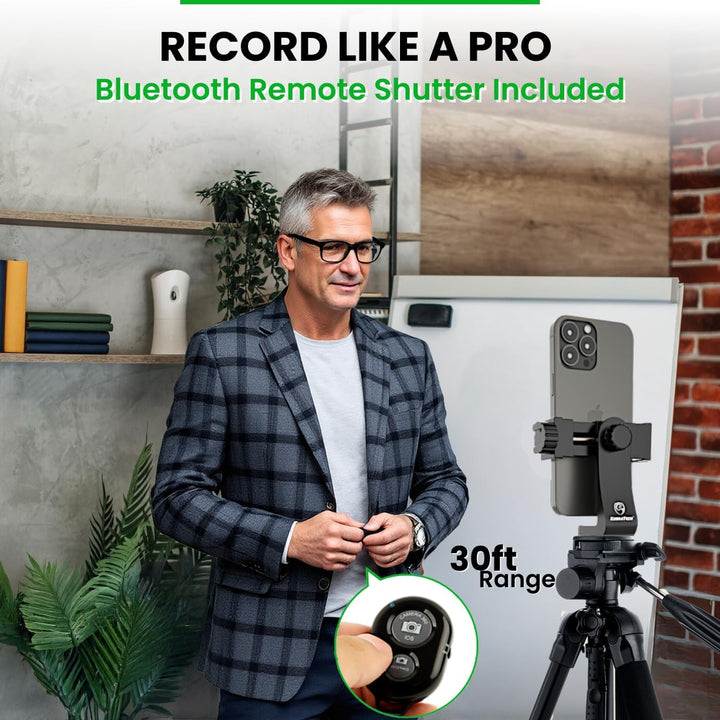 Unimount 360 Iphone Tripod Mount Adapter - Fits Any Smartphone - Includes Bluetooth Remote Shutter - Universal Phone Holder for Tripod