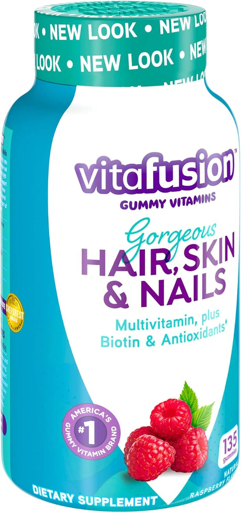 Vitafusion Gorgeous Hair, Skin & Nails Multivitamin plus Biotin and Antioxidant Vitamins C&E, Raspberry Flavor, 135Ct (45 Day Supply), from America’S Number One Gummy Vitamin Brand