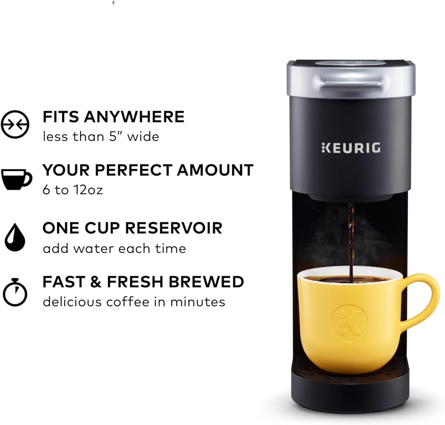 Keurig K-Mini Single Serve K-Cup Pod Coffee Maker, 6 to 12Oz Brew Size, with Cord Storage, Perfect for Small Spaces, Black
