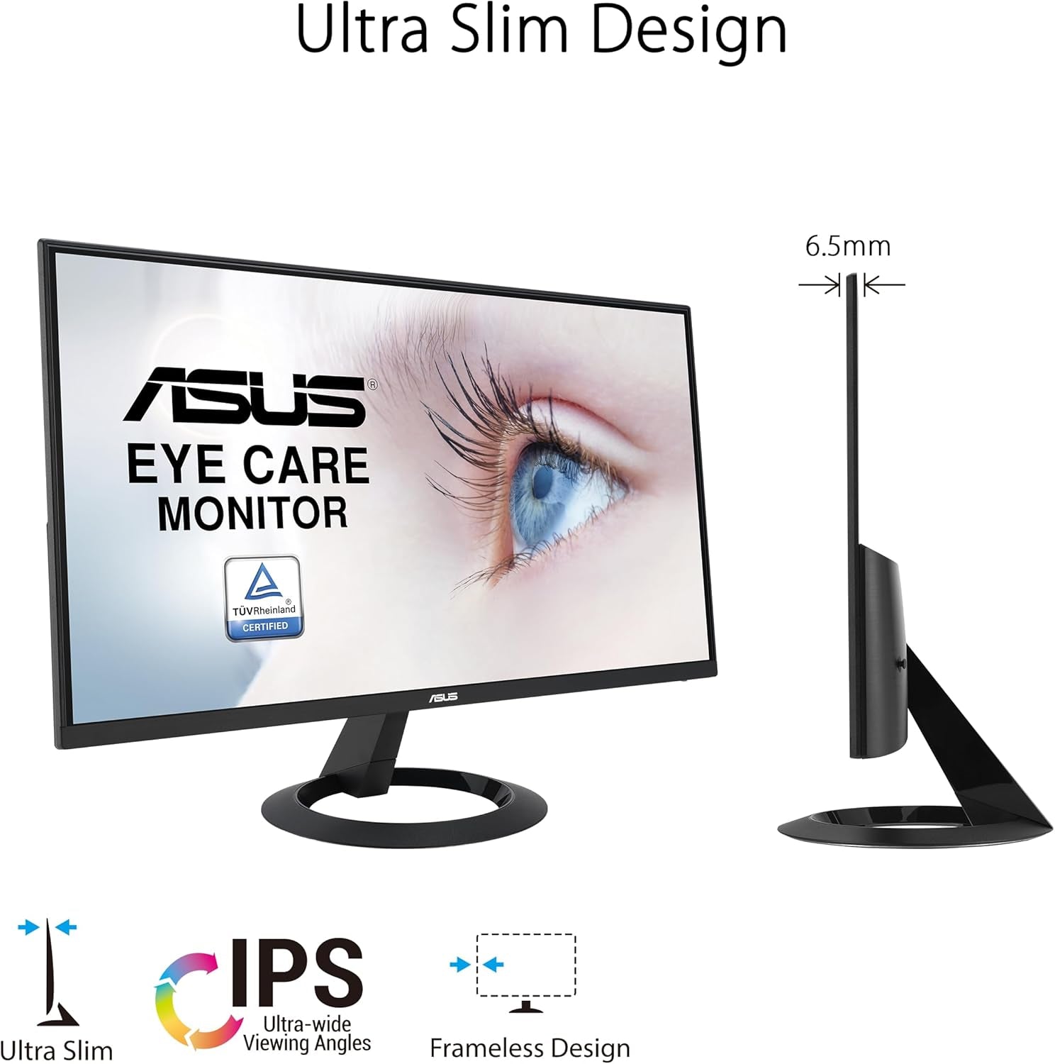 ASUS 22” (21.45” Viewable) 1080P Eye Care Monitor (VZ22EHE) - Full HD, IPS, 75Hz, 1Ms (MPRT), Adaptive-Sync, HDMI, Low Blue Light, Flicker Free, HDMI, VGA, Ultra-Slim,Black