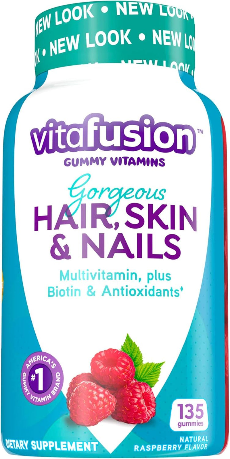 Vitafusion Gorgeous Hair, Skin & Nails Multivitamin plus Biotin and Antioxidant Vitamins C&E, Raspberry Flavor, 135Ct (45 Day Supply), from America’S Number One Gummy Vitamin Brand