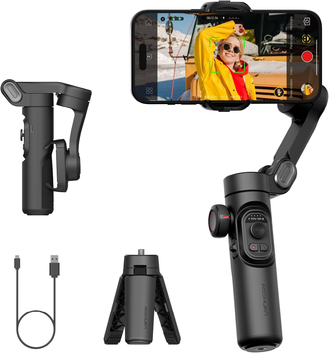 Gimbal Stabilizer for Smartphone, Iphone Gimbal W/Focus Wheel Face/Object Tracking Gimbal for Iphone 16 15 Pro Max/Android Foldable 3-Axis Handheld Phone Gimbal for Video Recording -Smart XE