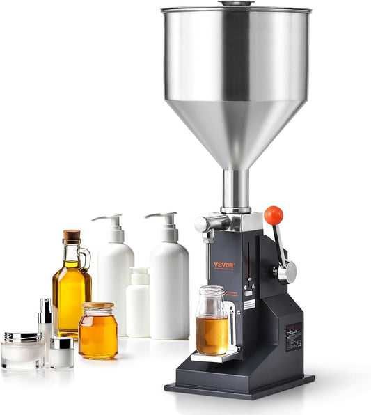 VEVOR Manual Paste Liquid Filling Machine, 5-100Ml Adjustable Bottle Filling Machine, Stainless Steel Liquid Filler with 11.5L Hopper for Milk Water Juice Essential Oil Shampoo Cosmetic Honey