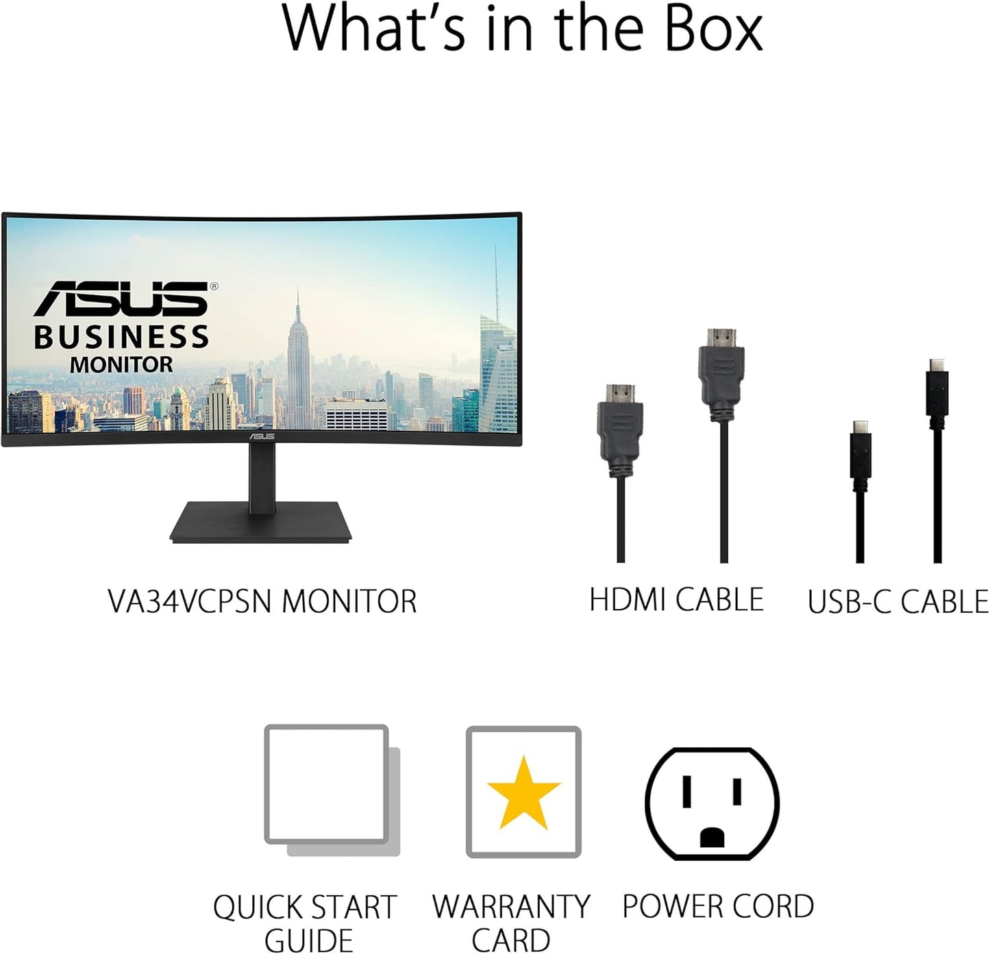 ASUS 34” Ultrawide Curved USB-C Docking Monitor (VA34VCPSN) - 21:9 QHD (3440 X 1440), 1500R Curvature, 100Hz, Adaptive Sync, USB Hub, RJ45, Eye Care, Frameless, VESA Wall Mountable, Height Adjustable