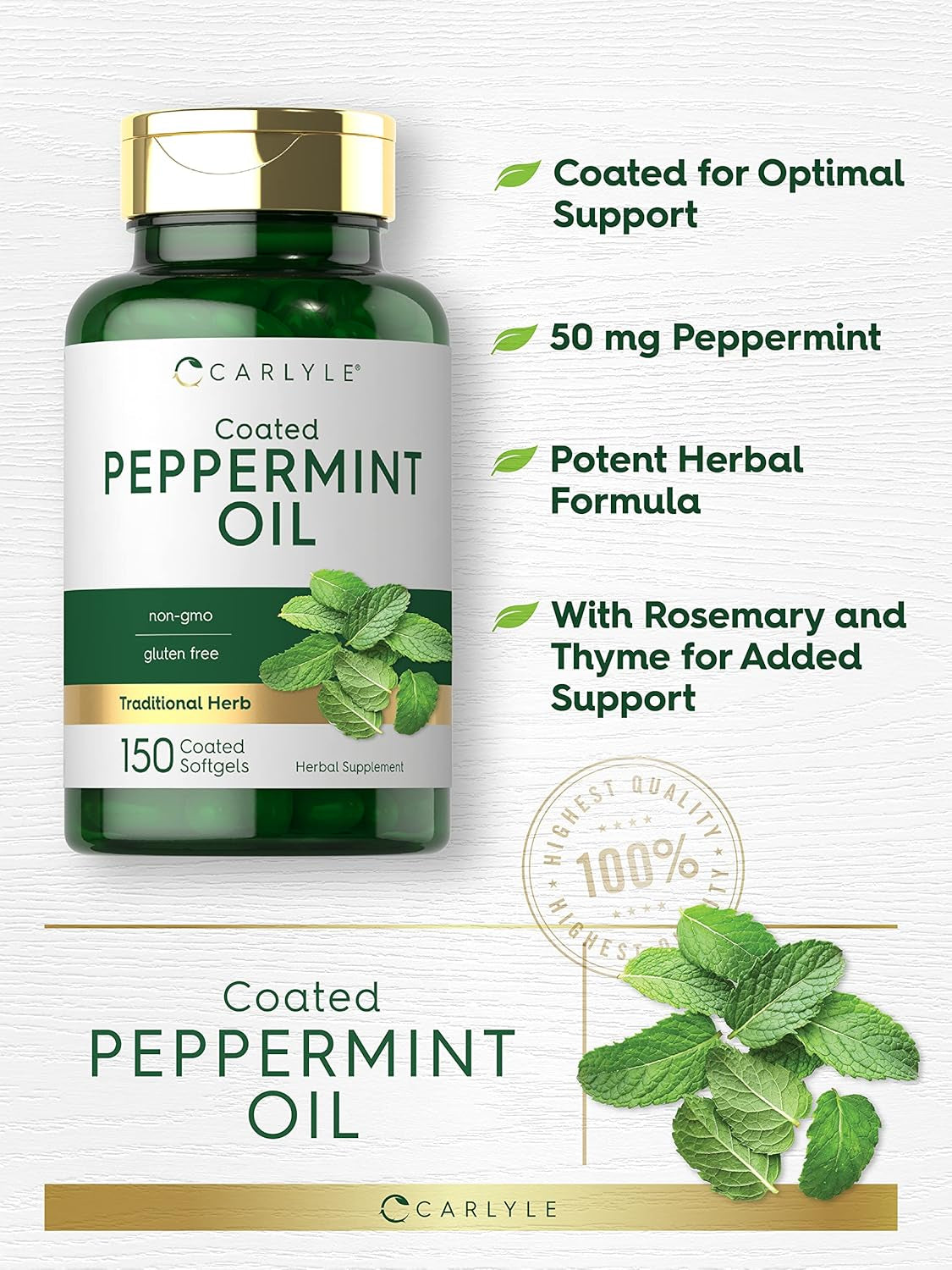 Carlyle Peppermint Oil Capsules | 150 Softgels | with Rosemary and Thyme