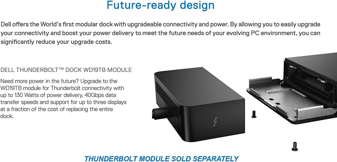 Dell WD19 130W Docking Station (With 90W Power Delivery) USB-C, HDMI, Dual Displayport, Black