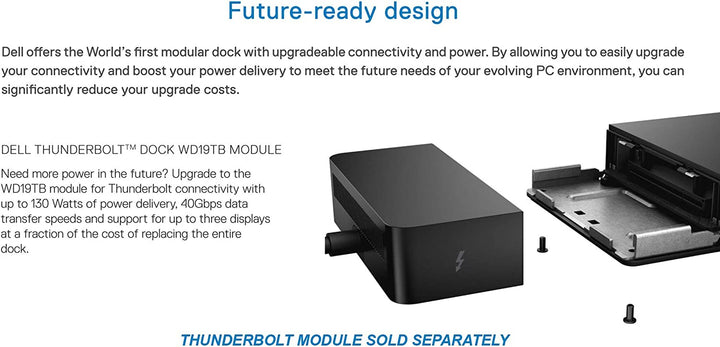 Dell WD19 130W Docking Station (With 90W Power Delivery) USB-C, HDMI, Dual Displayport, Black
