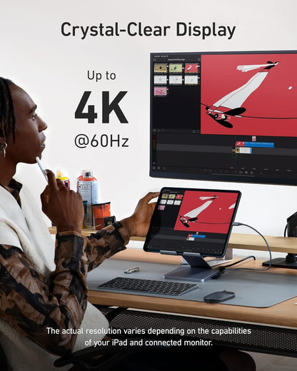 Anker , 551 USB-C Hub (8-In-1), with Foldable Tablet Stand, Dock, 4K HDMI, 2 USB-A Data Ports, for Ipad Pro 5Th Gen / Ipad Air 5Th Gen/Ipad Mini 6Th and Later (Silver)