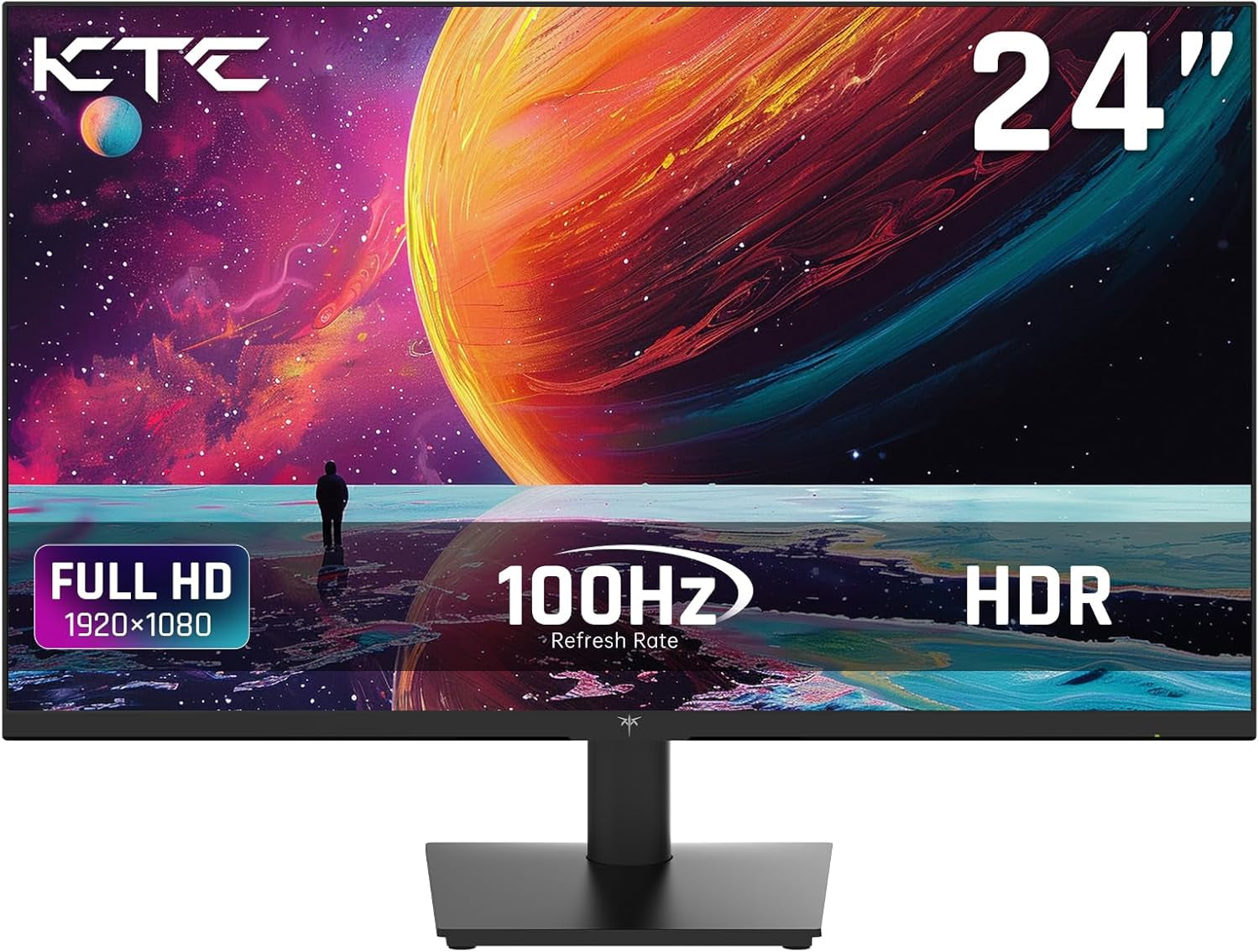 KTC 24 Inch Monitor - 1080P Monitor, 100Hz Freesync Gaming Monitor with HDR10,VESA Mountable, Adjustable Tilt, Zeroframe Design, Hdmi,Vga,Earphone Ports, PC Monitor Work Monitor for Office