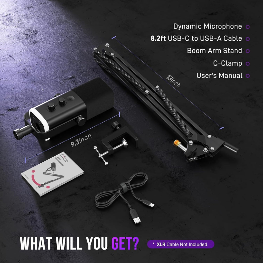 FIFINE AM8T USB / XLR RGB – Micrófono dinámico con brazo articulado