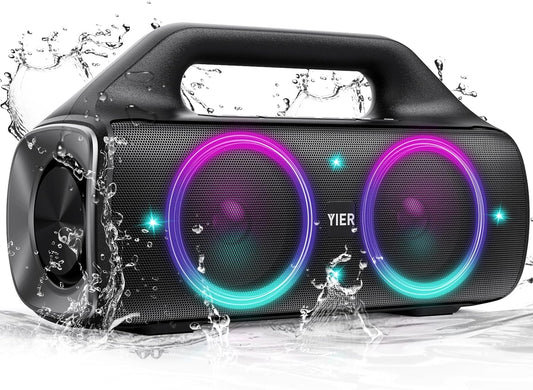 Portable Bluetooth Speakers, 80W Peak Wireless Outdoor Speaker with Subwoofer, Deep Bass, IP67 Waterproof, 100Db Loud Party Speakers for Camping, Beach, Garage