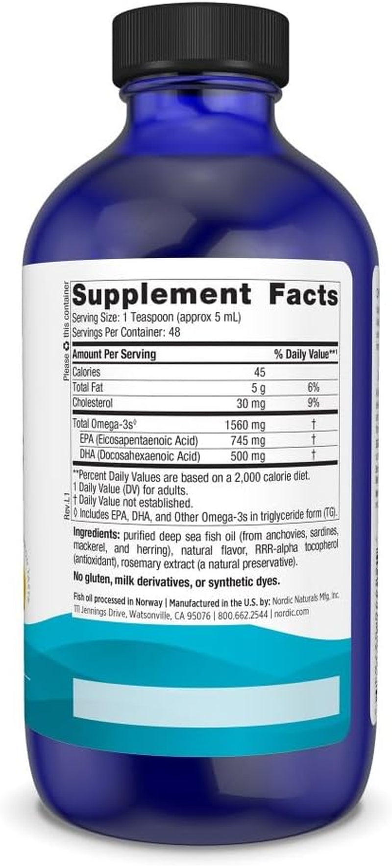 Nordic Naturals Omega-3, Lemon Flavor - 8 Oz - 1560 Mg Omega-3 - Fish Oil - EPA & DHA - Immune Support, Brain & Heart Health, Optimal Wellness - Non-Gmo - 48 Servings