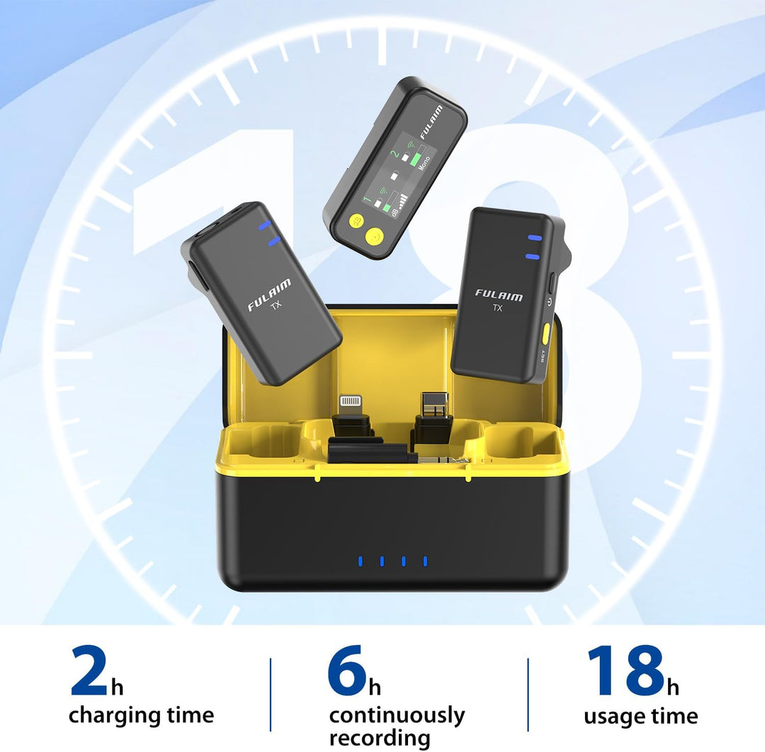 FULAIM X5M Wireless Lavalier Microphone System, Lavalier Lapel Mic with 18H Battery Life Charging Case for DSLR Cameras/Iphone/Android/Live Streaming