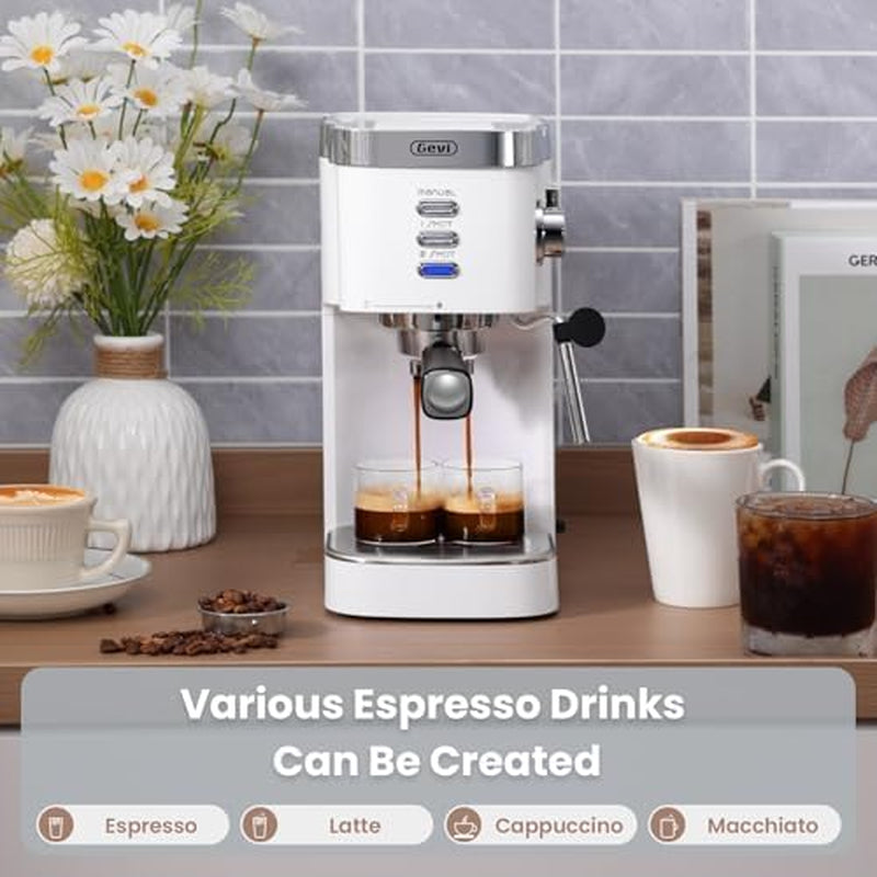 Gevi Espresso Machine 20 Bar High Pressure,Compact Espresso Maker with Milk Frother Steam Wand,Cappuccino,Latte Maker with Adjustable Shot Volume for Home,Gift for Coffee Lover