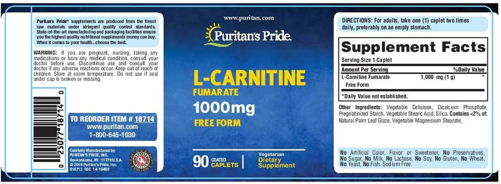 Puritan'S Pride L-Carnitine Fumarate 1000 Mg-90 Caplets
