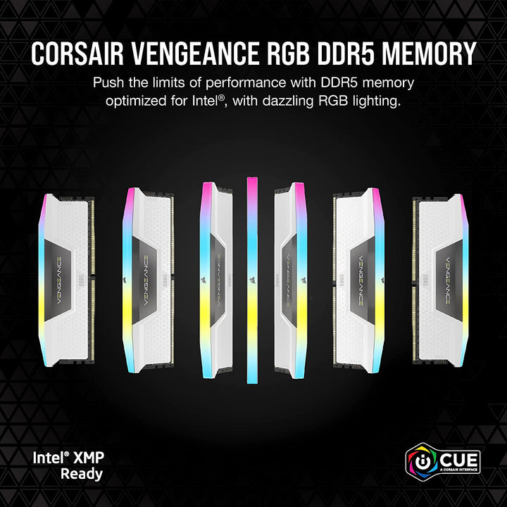 CORSAIR VENGEANCE RGB DDR5 RAM 32GB (2X16Gb) 6200Mhz CL36 Intel XMP Icue Compatible Computer Memory - White (CMH32GX5M2B6200C36W)
