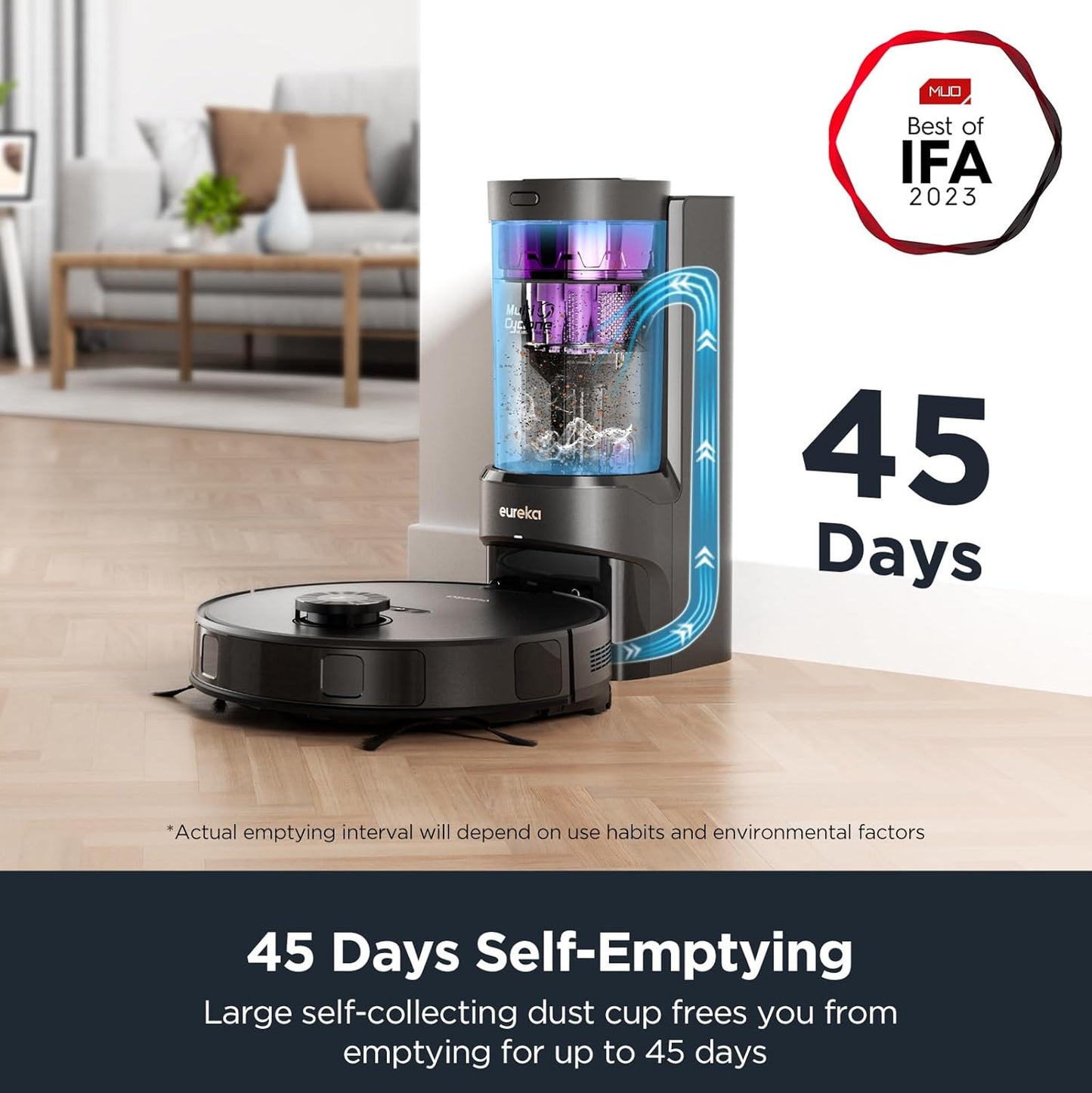 Eureka E10S Robot Vacuum with Bagless Self Emptying Station, Robotic Vacuum and Mop Combo, 45-Day Capacity, 4000Pa Suction for Pet Hair, Carpet&Floor, Auto Lifting Mop, Lidar Navigation, App Control