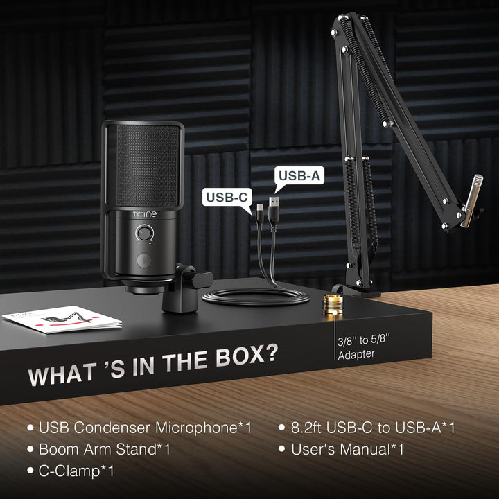 FIFINE USB Podcast Microphone, PC Computer Condenser Microphone Plug & Play Mic Kit with Boom Arm Stand, 16MM Large Diaphragm, Mute Button for Recording Singing Streaming Youtube Gaming-T669Pro1