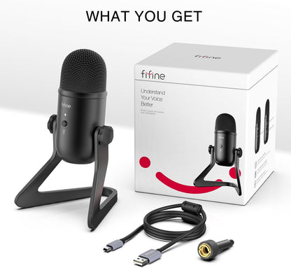 FIFINE USB Podcast Microphone for Recording Streaming, Condenser Computer Gaming Mic for PC Mac, Headphone Output&Volume Control, Mic Gain Control, Mute Button for Vocal, Youtube (K678)