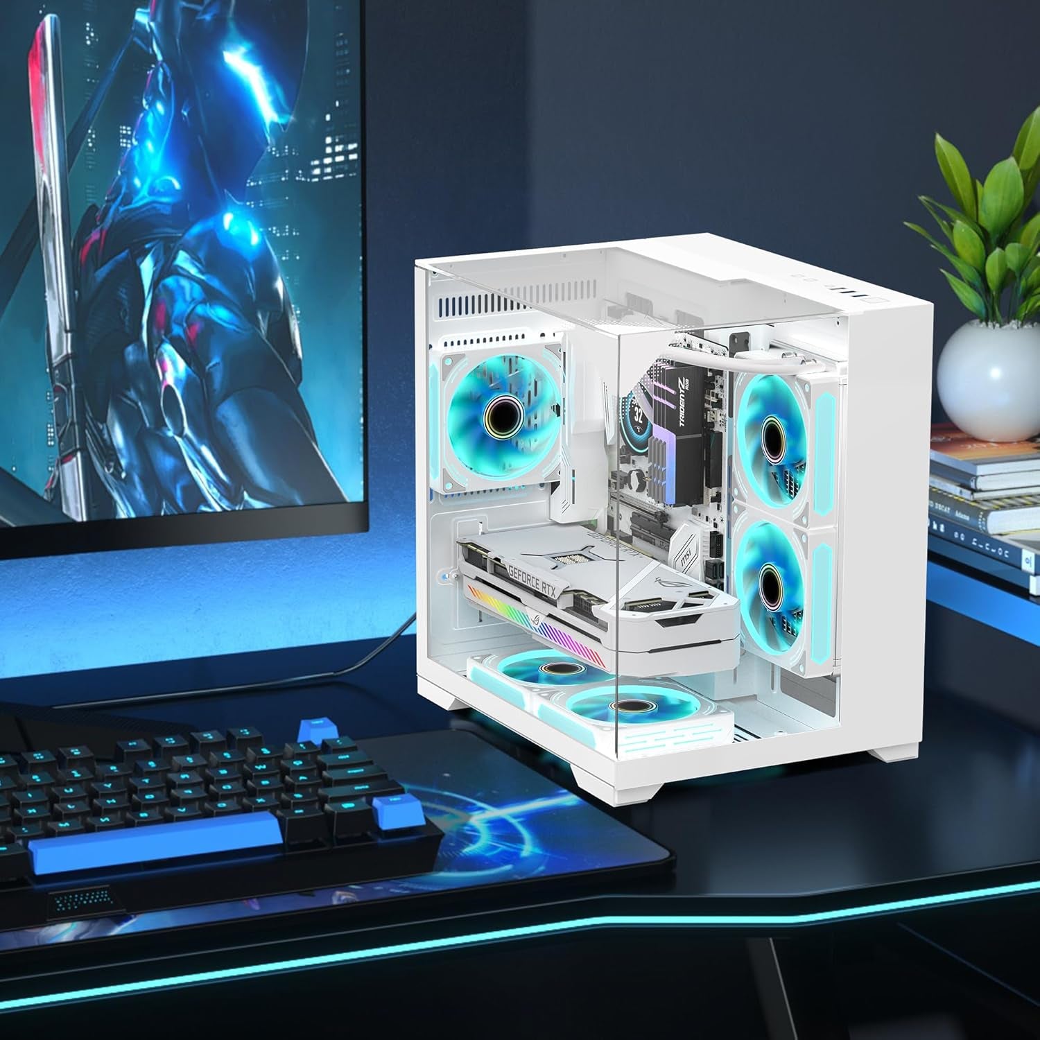 GOPIE ITX PC Case, T03 White Mini Tower Gaming Computer Chassis with Three-Sided Panoramic Tempered Glass, Gaming Desktop Pc Hosting Case Compatible with 240Mm Rad/Mini ITX Mobo - Fan Not Included