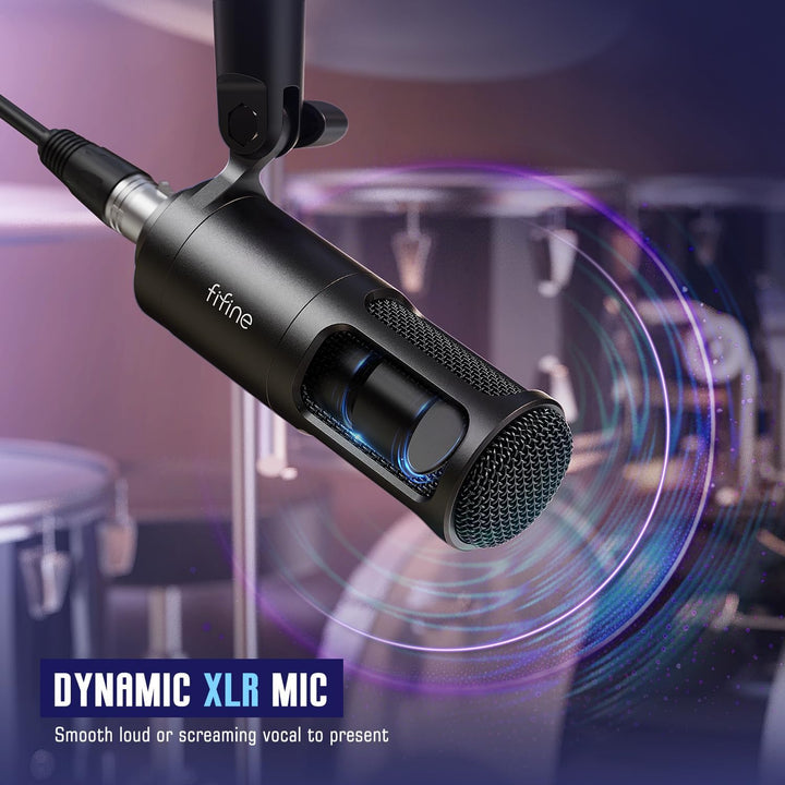 FIFINE Audio Equipment Bundle for Gaming Podcast, Streaming RGB Mixer Set with XLR Dynamic Vocal Microphone, Voice Recording Kit Set with Volume Fader, Individual Control, Mute, Monitoring-Ks3